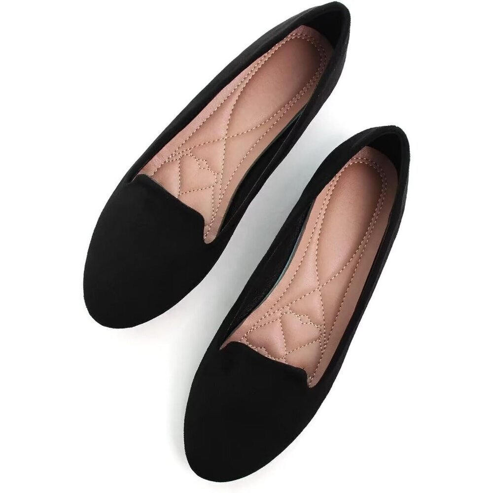 Women's Comfortable Round Toe black Flats Fashion Ballet Dressy Loafers Shoes